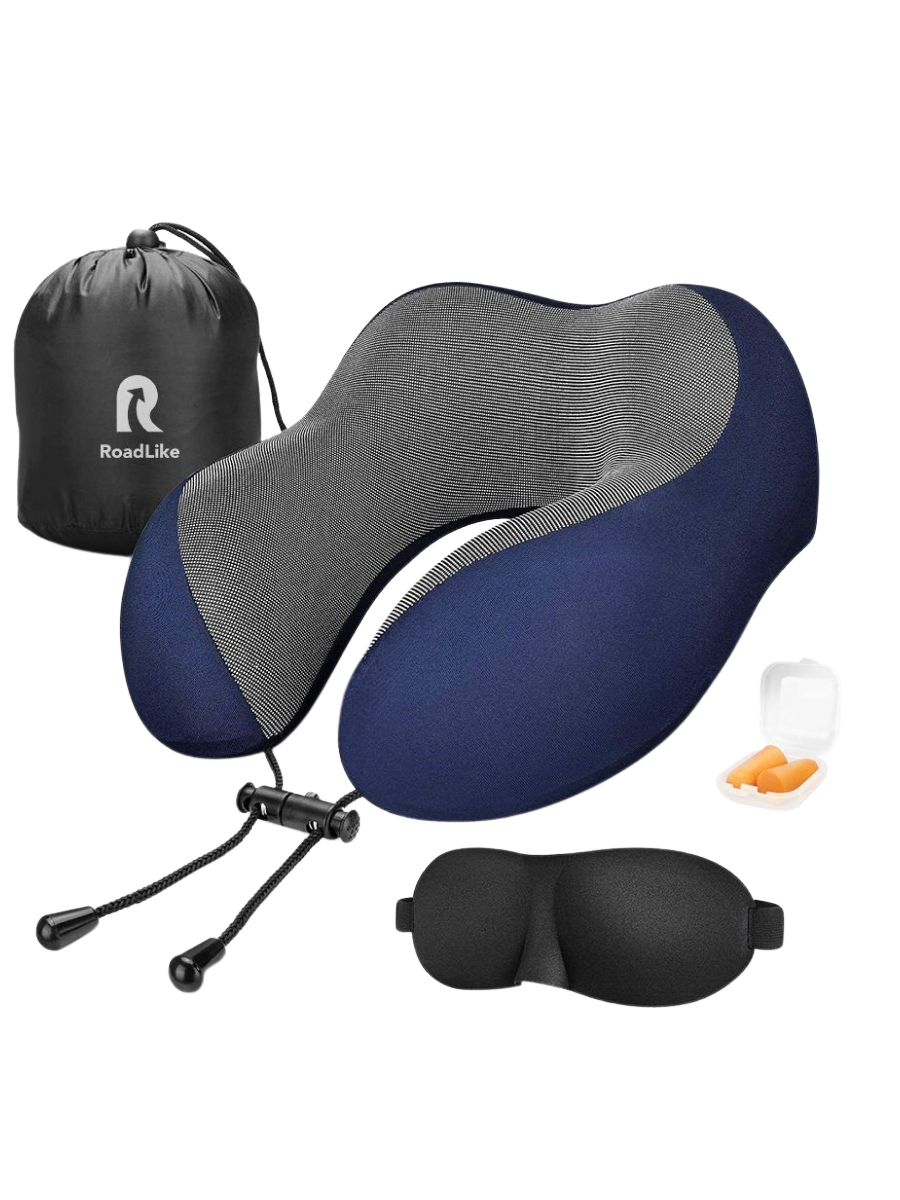Подушка для путешествий RoadLike Travel Kit с эффектом памяти, синий ...